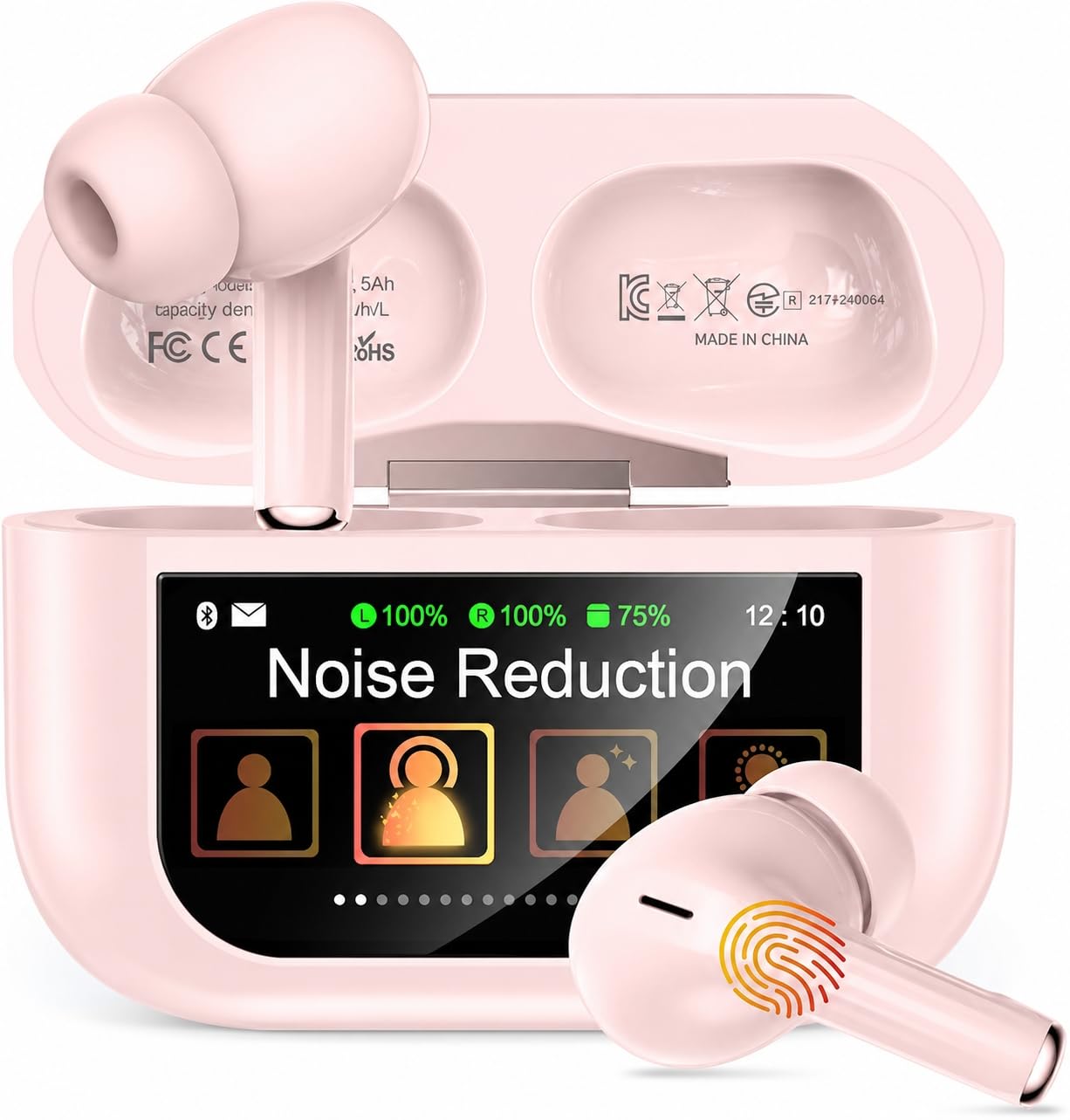 ZZU Kopfhörer Kabellose Bluetooth mit Smart Touchscreen, 48 Std. Laufzeit, Bluetooth 5.4 In-Ear Ohrhörer mit ANC & ENC Geräuschunterdrückung, 5 EQ-Modi, HiFi Stereo, IPX7 Wasserdicht Lachs