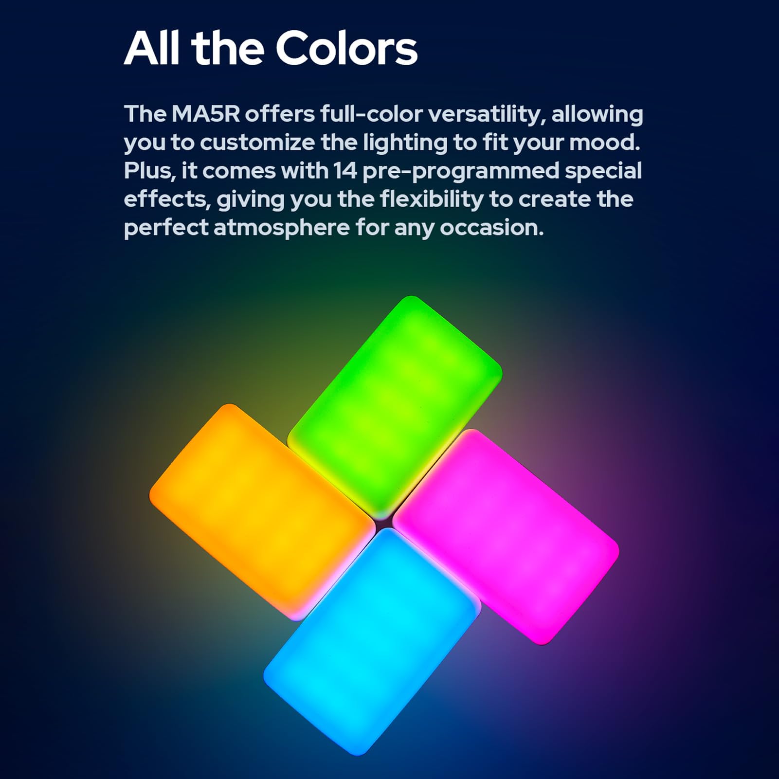Godox MA5R, Luz de Video RGB con Carga magnética luz de Video LED de 1800 K a 10 000 K, actúa como una Fuente de energía inalámbrica para teléfonos Inteligentes, 14 Efectos FX, Control de aplicación