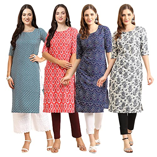 Image of Pinkmint Women's Crepe Digital Print Straight Kurta [Pack of 4]