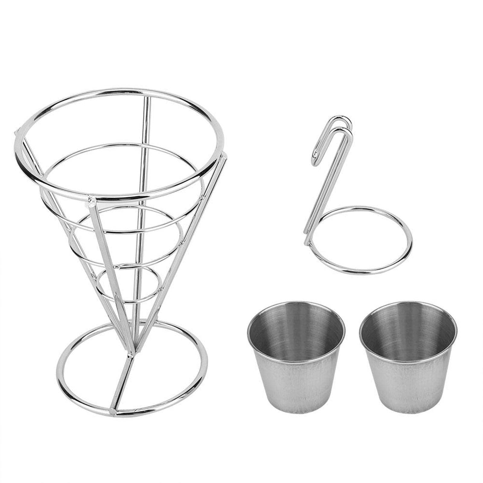 Tyenaza Supporto per Patatine Fritte, Cono Snack Fritto di Pollo Espositore Rack Fritture Alimenti Supporto Fry Chip Cestello in Metallo (Doppia Tazza)