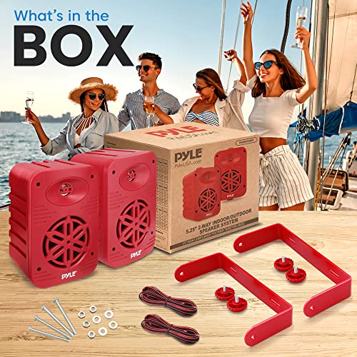Image of Indoor Outdoor Speakers Pair - 500 Watt Dual Waterproof 5.25 inch 2-Way Full Range Speaker System w / 1 /2 inch High Compliance Polymer Tweeter - in-Home, Boat, Marine, Deck, Patio, Poolside (Red) - PDWR55RD