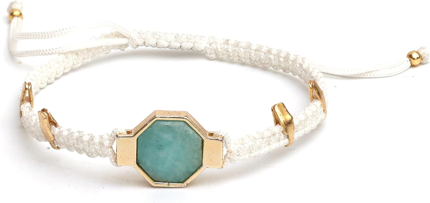 Gempires Natural Hexagon Gemstone Braided Bracelets for Women, Handwoven Adjustable Thread Bracelet for s, Birthstone Bracelets, 6-8 inches, Wrist Jewelry, Gift for Her