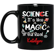 Personalized Science Its Like Magic But Real Black Coffee Mug Gift With Scientist Name, Customized Magic Scientist Mug 11 15 Oz, Science Lover Coffee Cup Gift For Birthday, Chemistry Scientist Mug