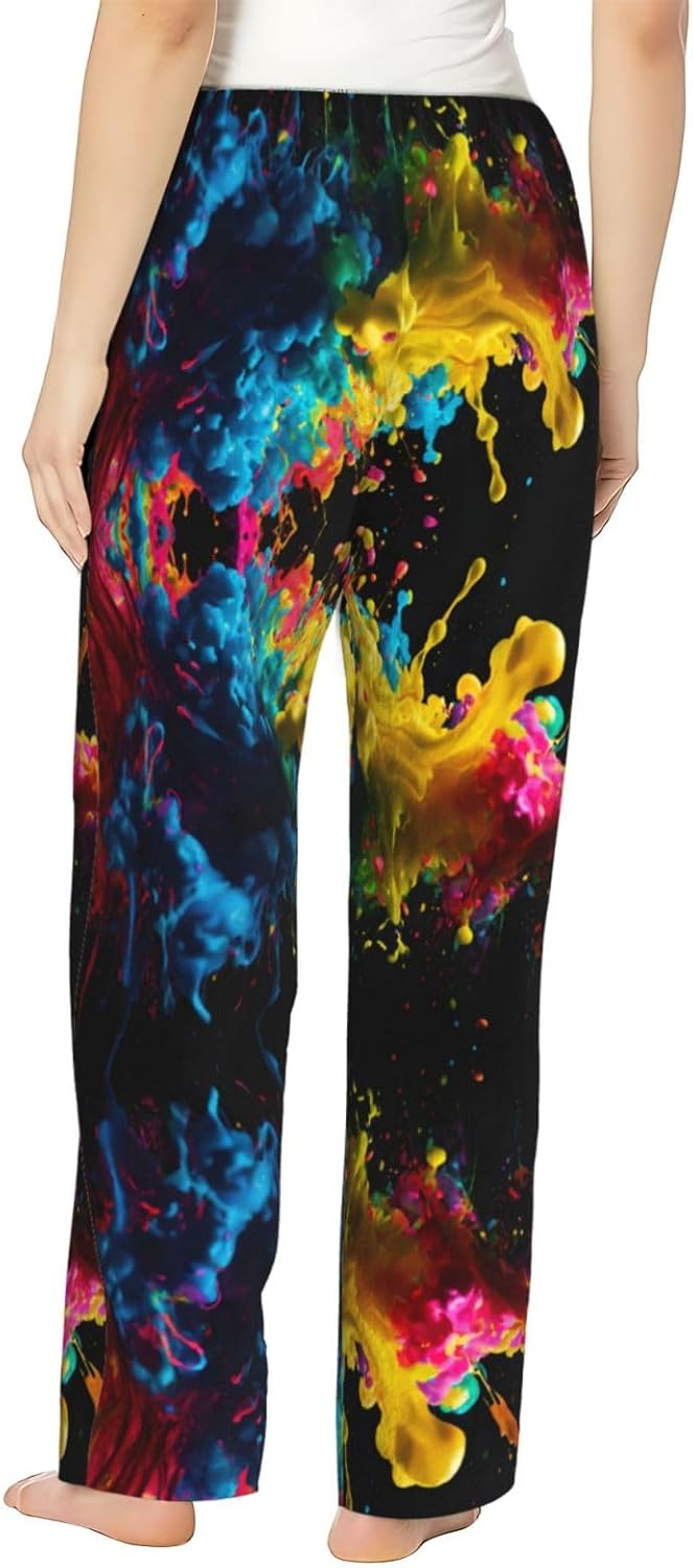 Paint Splatter Backdrop Print Cozy Flannel Pajama Pants For Women,Warm Christmas Pj Pants,Cute Fleece Pajamas
