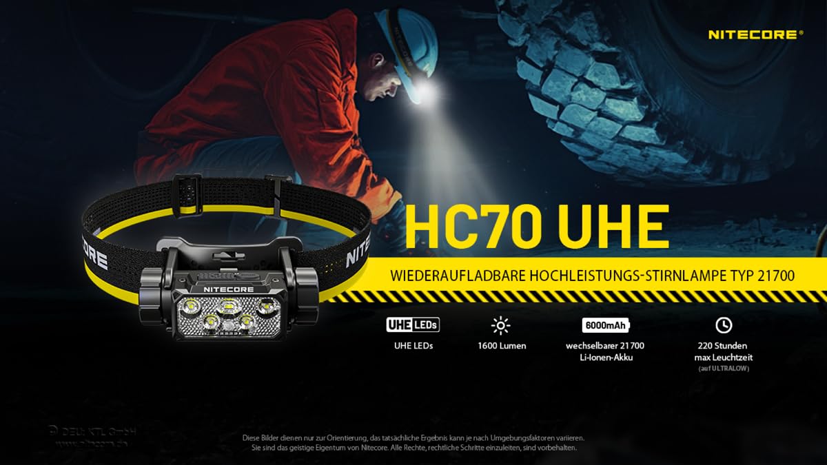 Nitecore HC70 UHE LED Stirnlampe 1600 Lumen, USB-C, 156m Reichweite