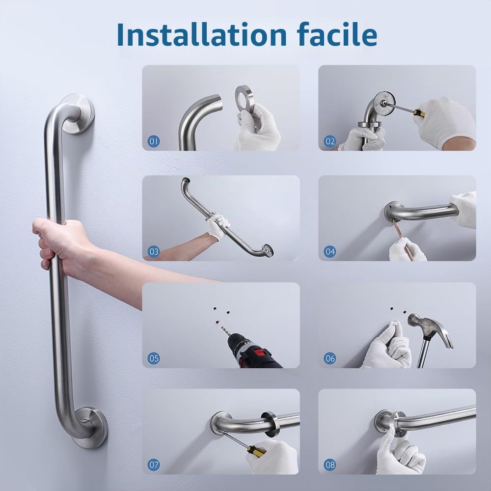 Decaura 300mm Barres d'appui wc salle de bain en acier inoxydable, poignées de baignoire antidérapante, poignées de sécurité pour personnes âgées, enfants et handicapés(2 Pièces, diamètre 25mm)