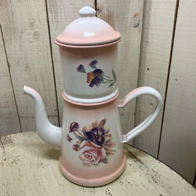 イマン　フローラ　レードルラック　2段式コーヒーポット Amazon | 野田ホーロー 花柄アンティーク 2段 コーヒーポット