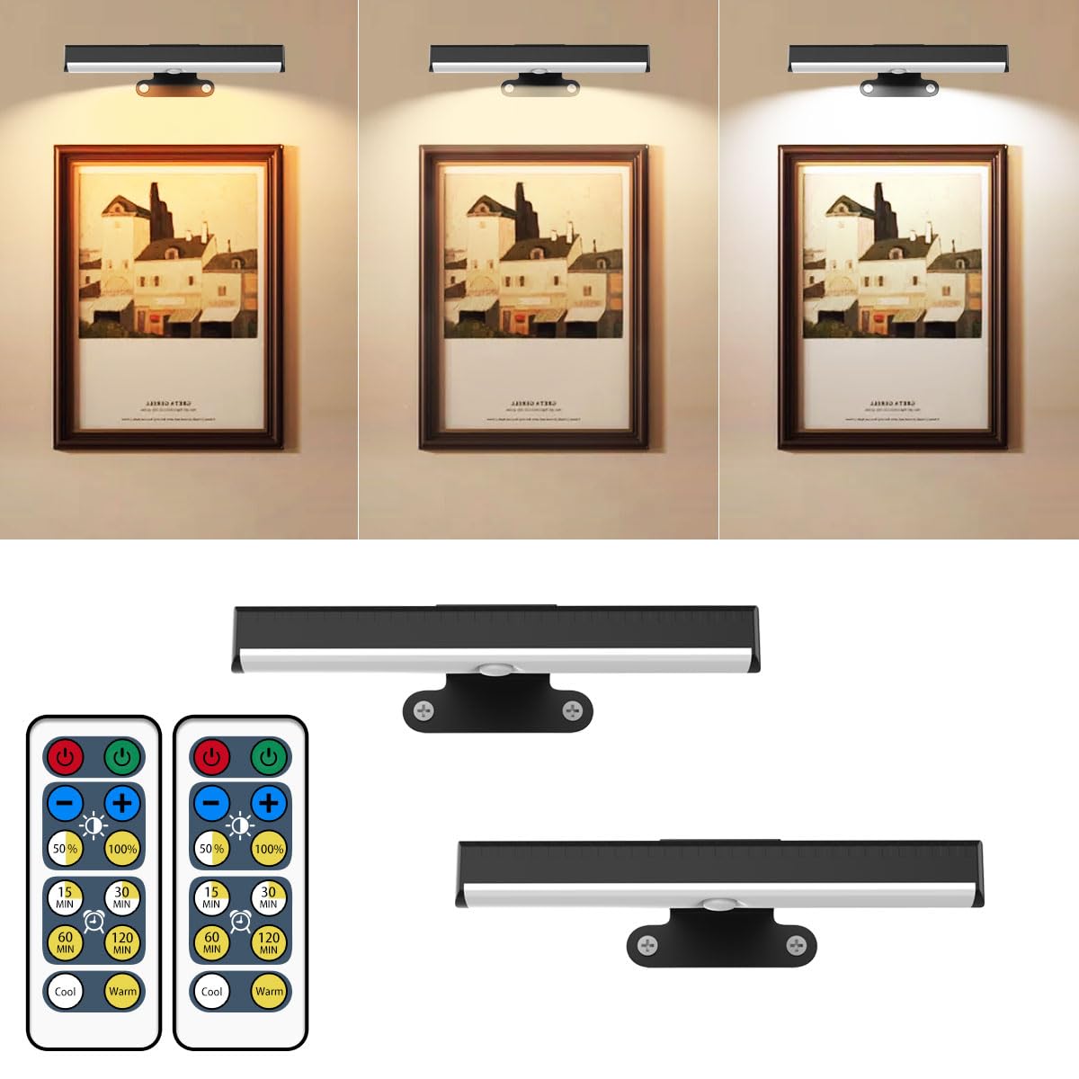 2PACK Wireless Picture Light for Wall LED Battery Operated Wall Light with Remote Art Display Light for Paintings 3 Lighting Timer&Dimmable Picture