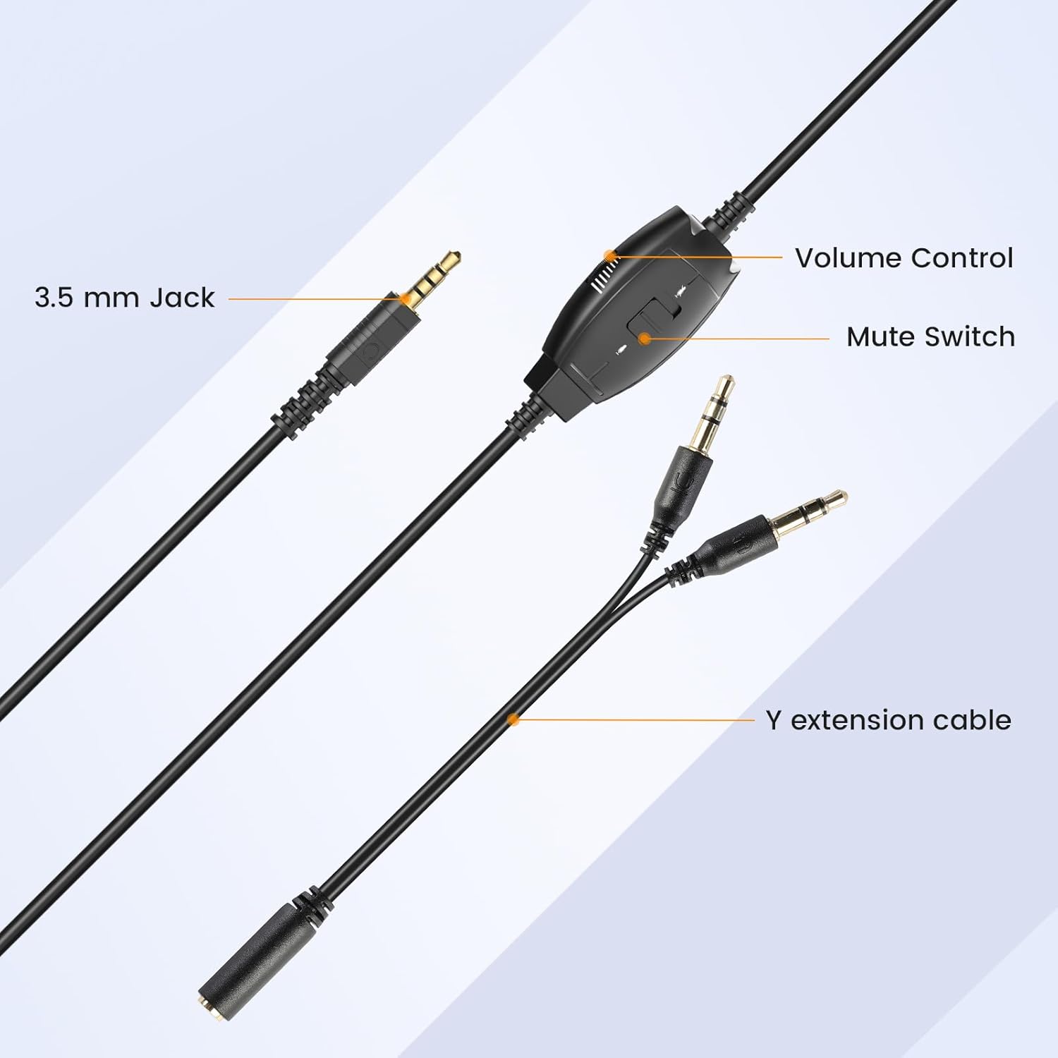EKSA H15 Headset with 3.5mm jack, in-line controls, and Y-adapter