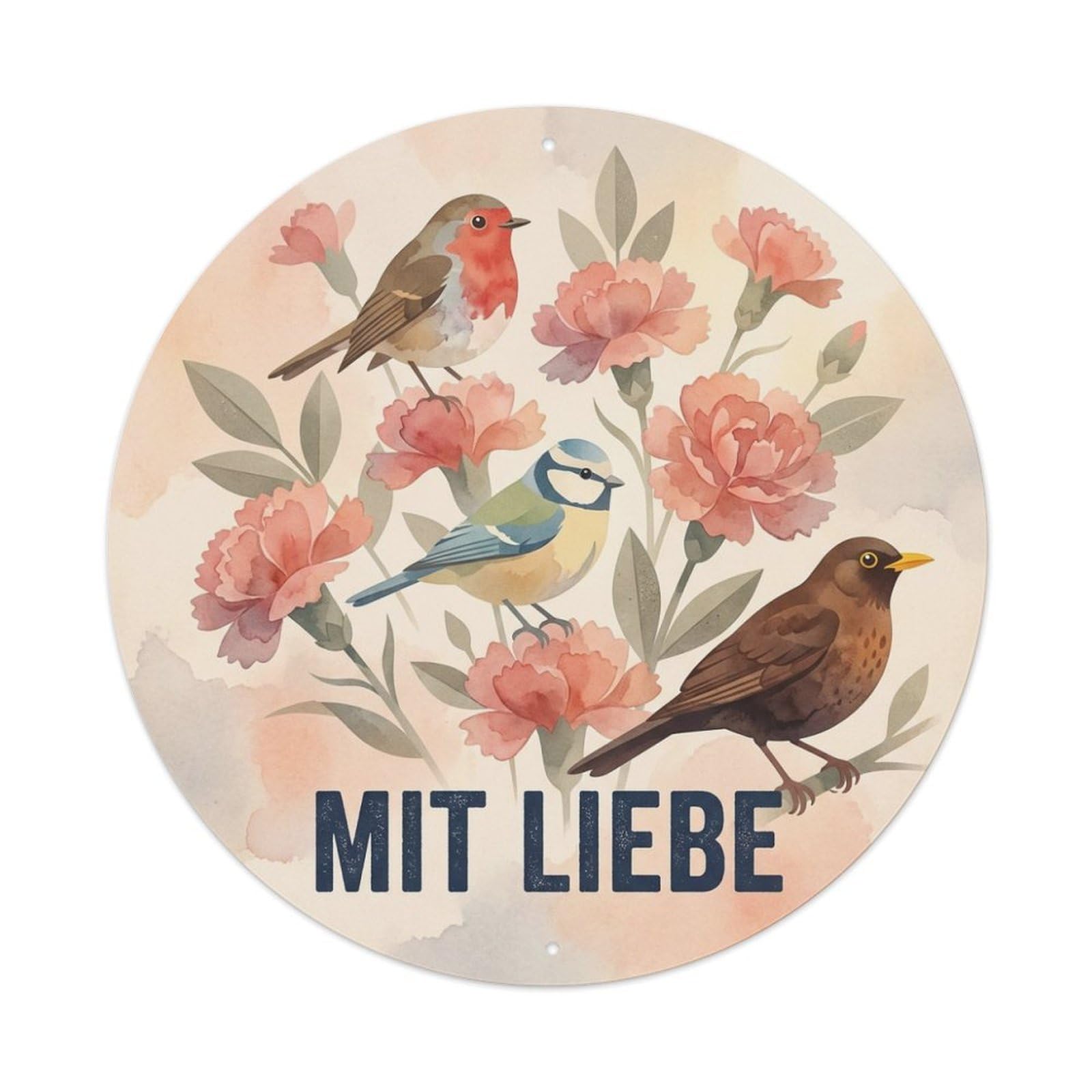 Carnation Soft Watercolor Bird Slogan Mit Liebe Metal Tin Sign