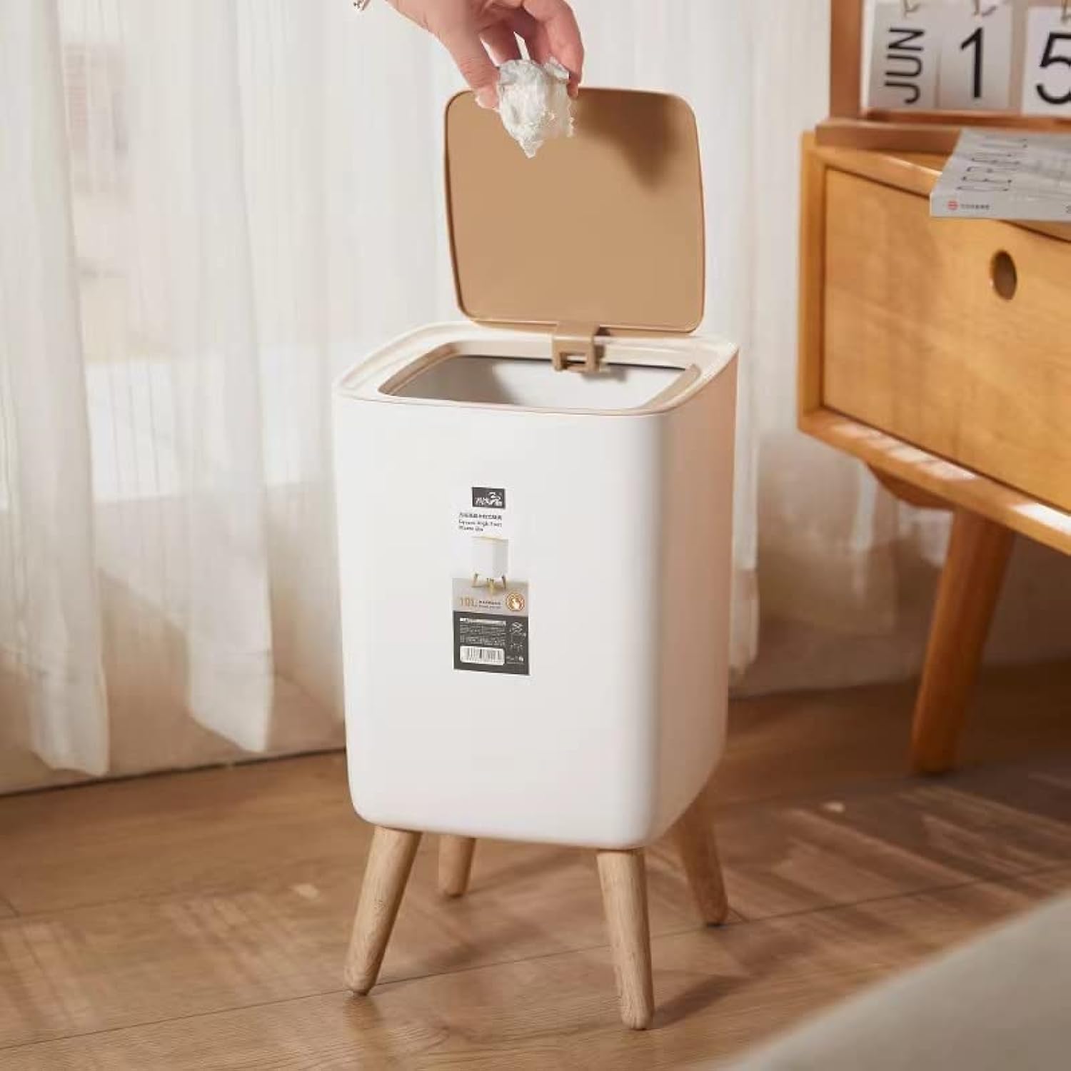 LETISR Trash Can with Lid 10L, Bathroom Trash Can with Lid,Office Garbage Can Waste Basket with Push Button, Nordic Small Trash Bin for Bedroom, Toilet, Kitchen,Pet Proof Trash Can (A)