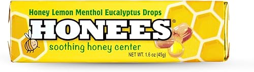 Honees Gotas rellenas de mentol para la tos de limón, miel, mentol y limón, alivio del dolor de garganta, nada artificial, pastillas naturales para