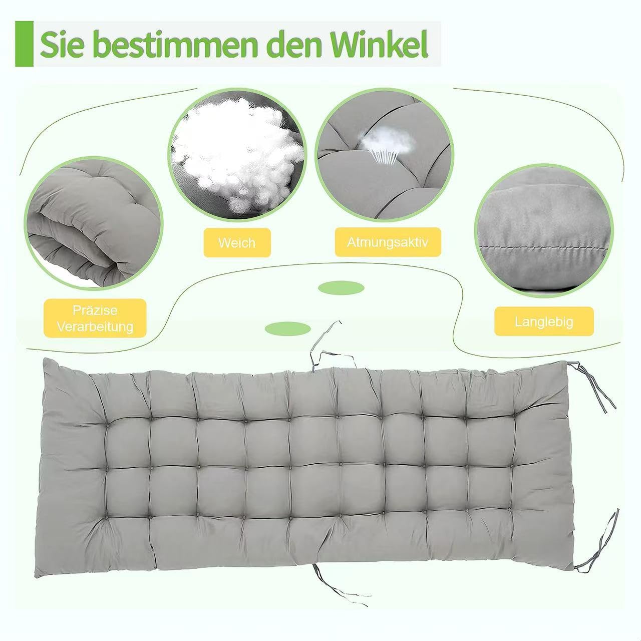 Sedia Sdraio Pieghevole 65cm, con Cuscino, per Esterni, Senza Peso, Regolabile, per Patio, Giardino, Spiaggia, Piscina, portante 200 kg, Grigio