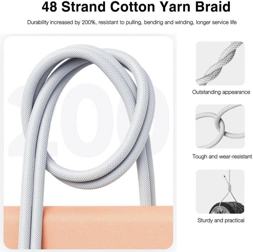 Image of Unbreakable 60W Fast Charging 1M Cotton Braided Type C to Type C Cable for Smartphones, Tablets, Laptops & Other Type C Devices, PD Technology, 480Mbps Data Sync (WHITE)