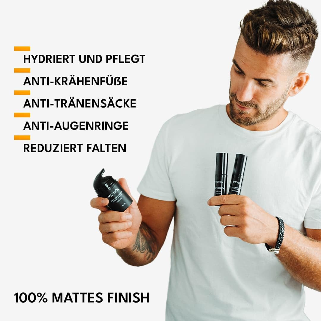 FETEN Skincare Geschenkset Männer - Anti-Aging Pflege Set mit Gesichtscreme Anti-Falten, Augencreme gegen Augenringe & Vitamin C Serum - Kosmetik & Gesichtspflege Männer
