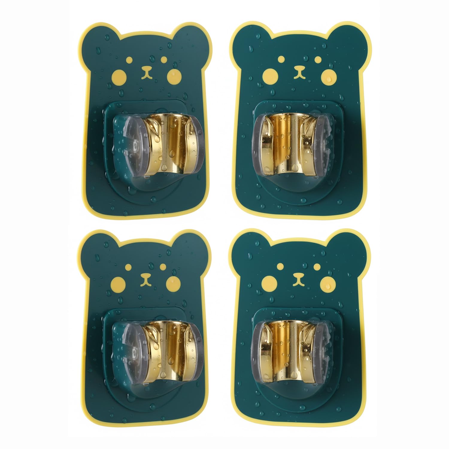 KBS Self Adhesive Hand Shower Holder, Wall Mount Jet Spray Holder, Drill Free Adjustable Waterproof Cartoon Bear Design Bracket, for Showerhead,Mop,Broom,Hose,Faucet Bathroom, Toilet (4, Count)