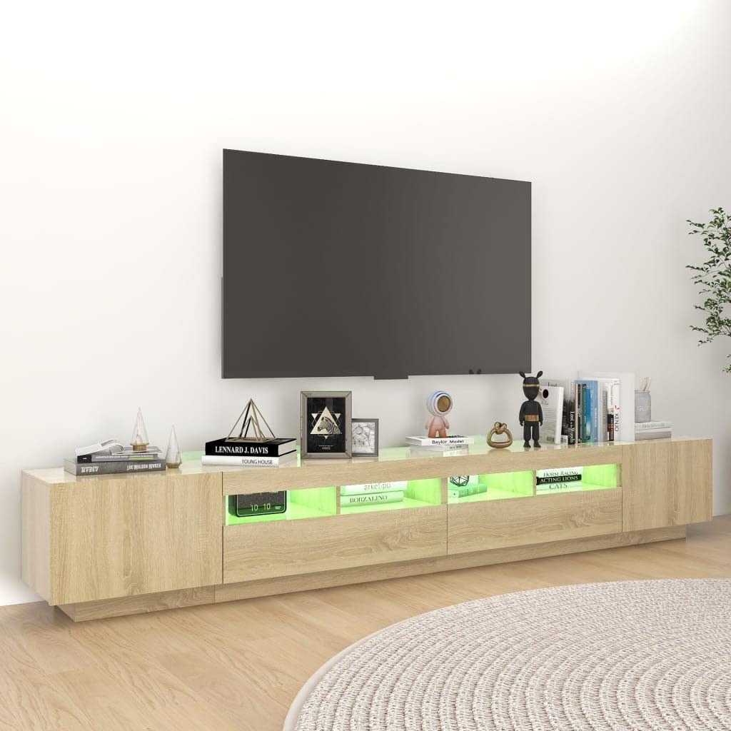 FIRBNUS Mueble TV Madera con Luces LED para Salón, Color Roble Sonoma, 260x35x40 cm, Moderno
