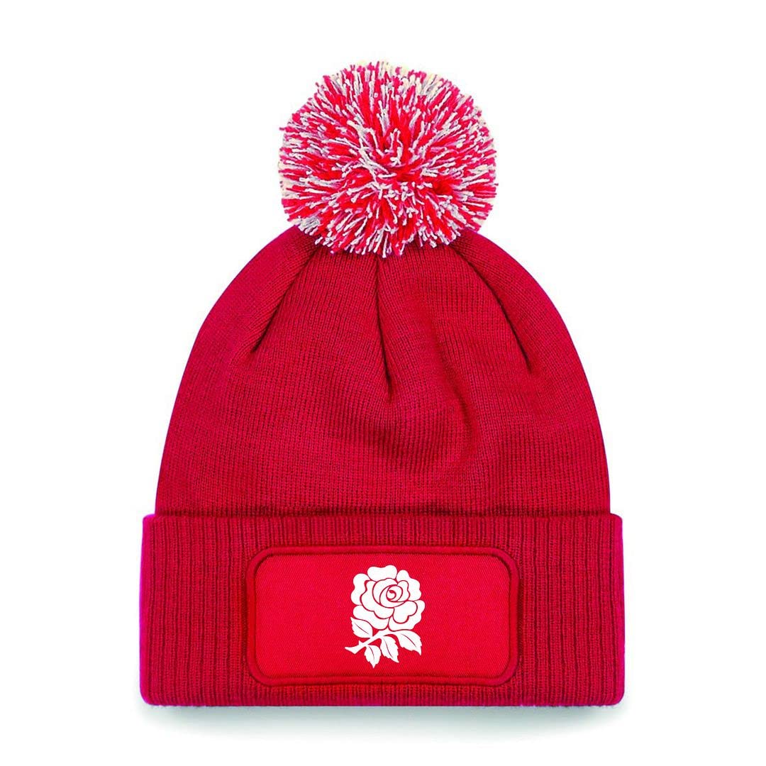 Cyclops Print England Bobble Beanie Rugby Hat Red/White