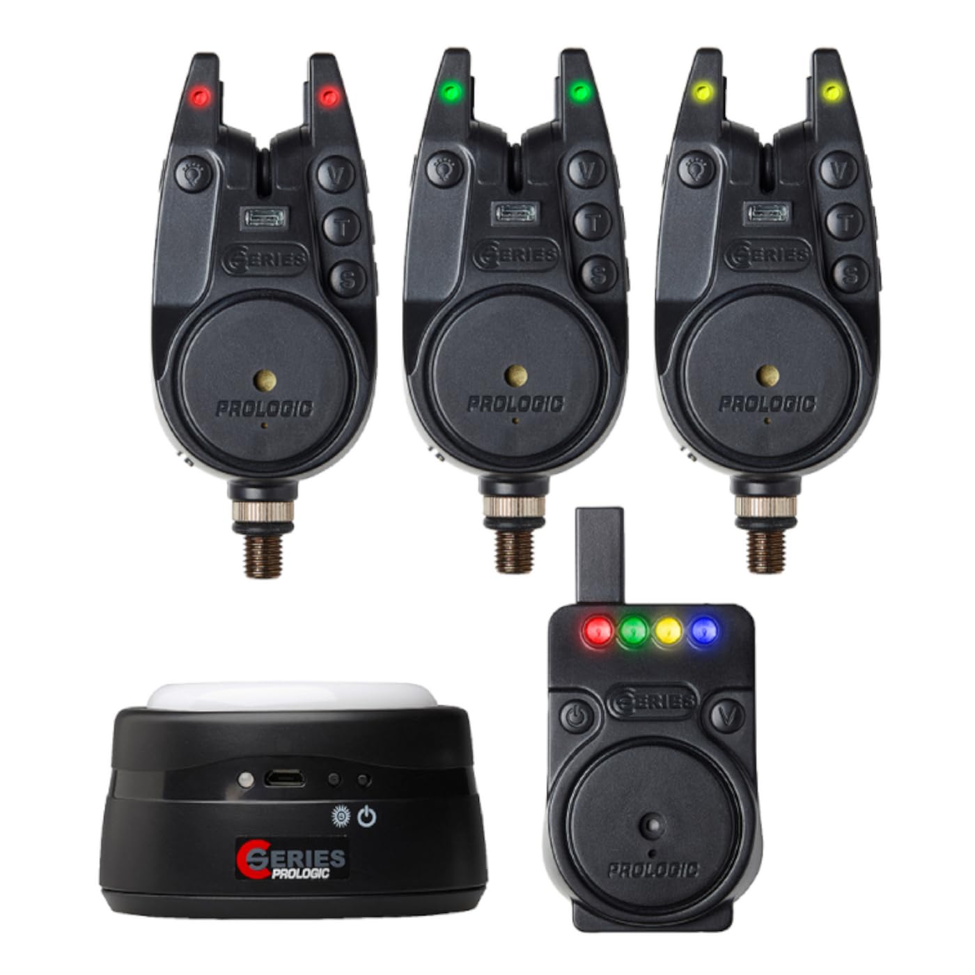 Prologic C-Series Alarm 3+1+1 Red Green Yellow - Bissanzeiger Set, Bissmelder zum Karpfenangeln, Karpfenalarm