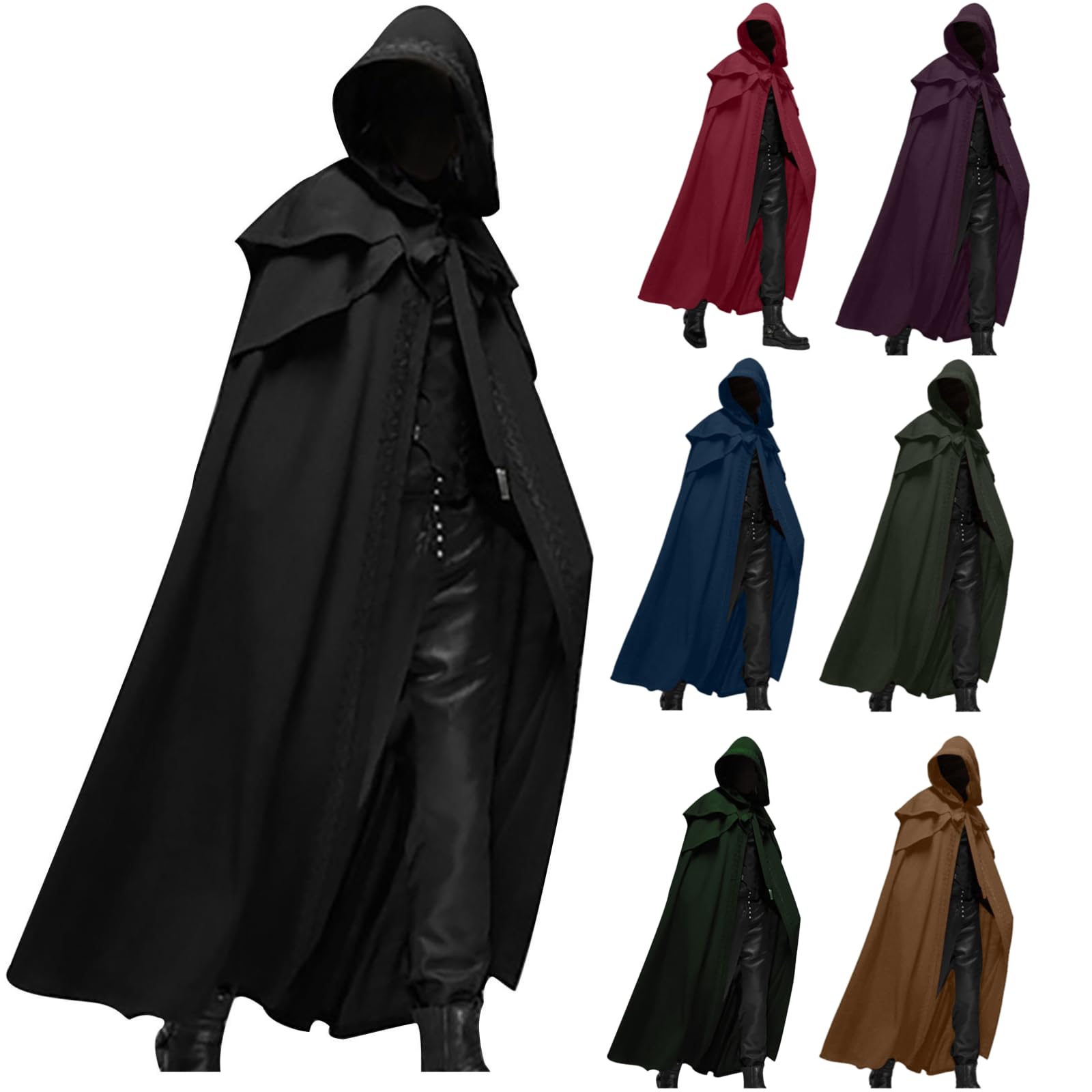 Rkwins Halloween Costumes for Men Renaissance Hooded Cloak Cosplay Costumes Long Medieval Cloak Vintage Gothic Robe