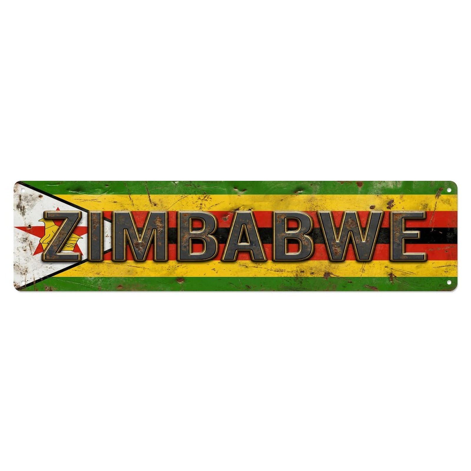 Vintage Zimbabwe Flag Pattern Metal Tin Sign