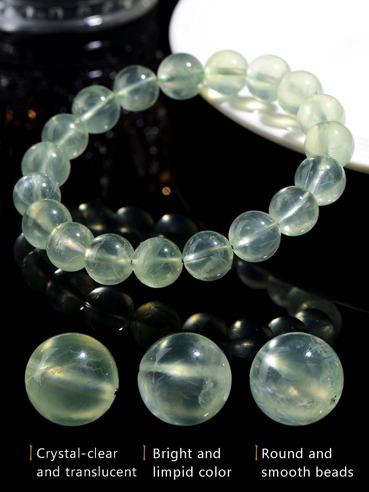 Braccialetti Elasticizzati con Perline Prehnite di Grado 7A