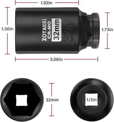 Miniatura 367 de Enchufe de impacto de 6 PT de 1/2" x 0.827 in de profundidad, CR-MO, 1/2 pulgada de accionamiento de 6 puntos para una fácil extracción