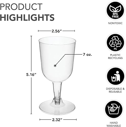 Miniatura 11 de Party Essentials Copas de vino desechables de plástico duro de dos piezas, 100 unidades, 5.5 onzas, transparente