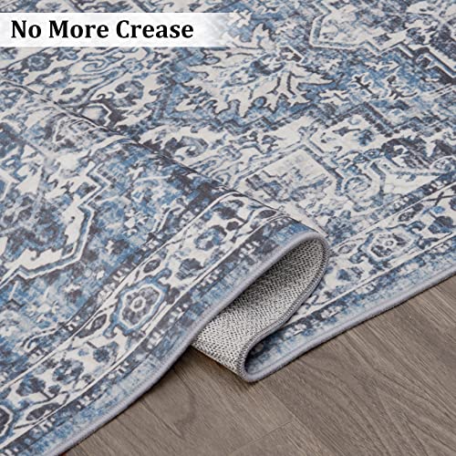 Caremee Area Rug 2X6 Runner Rug Light Blue Persian Hallway Indoor Rug Retro Distressed Carpet Thin Rug Machine Washable Accent Rug Lightweight Non Slip Kitchen Living Room Bedroom, 2' X 6' Blue #TOP3