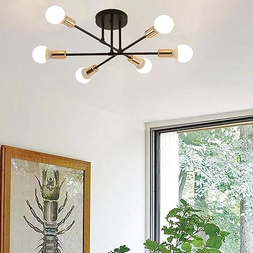 Miniatura 9 de Lámpara de techo semiempotrada, moderna lámpara Sputnik con 6 luces, lámpara de techo Sputnik moderna con base de bombilla E26, accesorios de