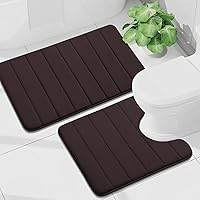 Vista 80 de Buganda Juego de 2 tapetes de baño de espuma viscoelástica y tapete para inodoro en forma de U, lavable a máquina, suave, antideslizante, Negro