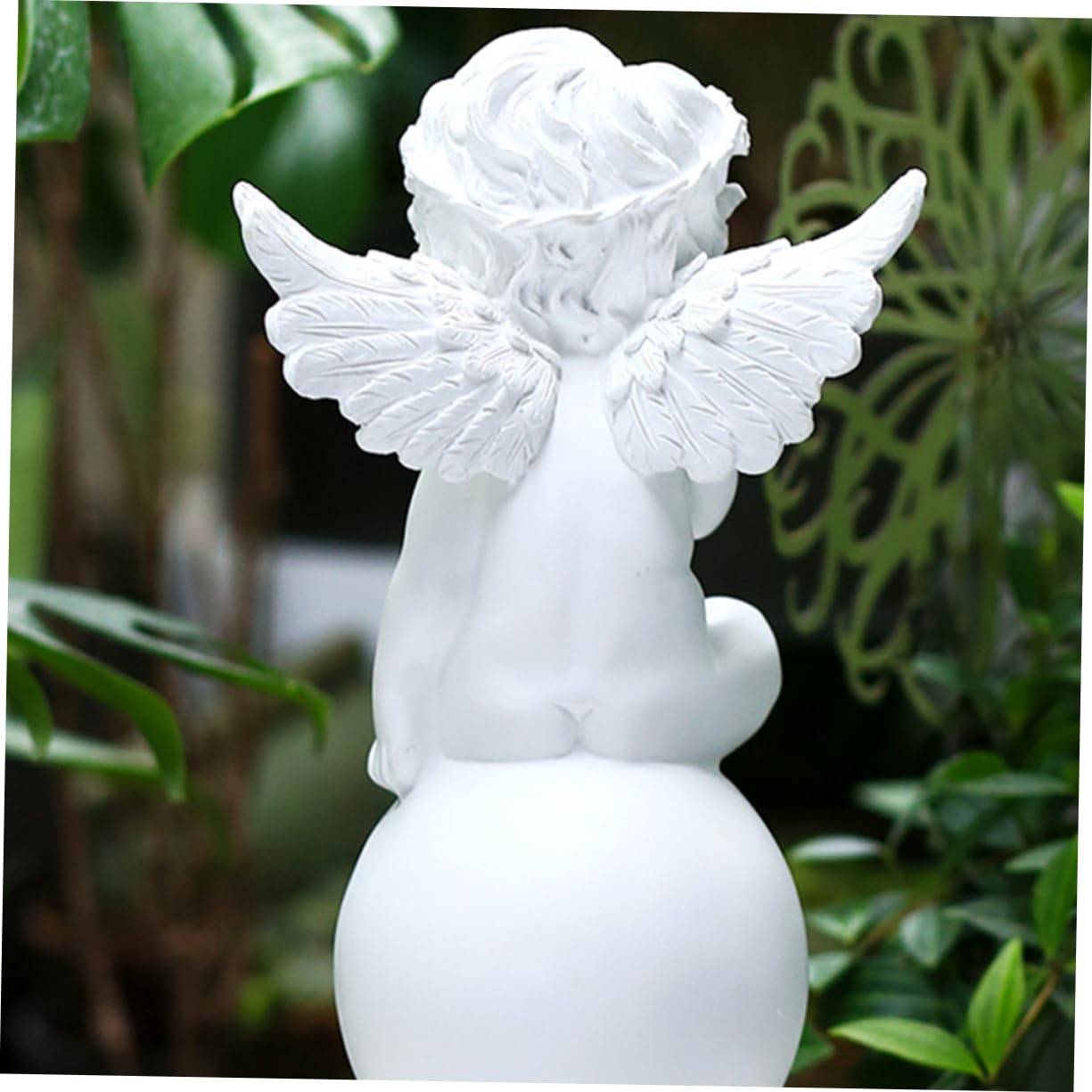 ABOOFAN Statua di Angioletto Seduto in Resina Bianca Decorazione per Giardino Regalo Personalizzabile per Compleanno