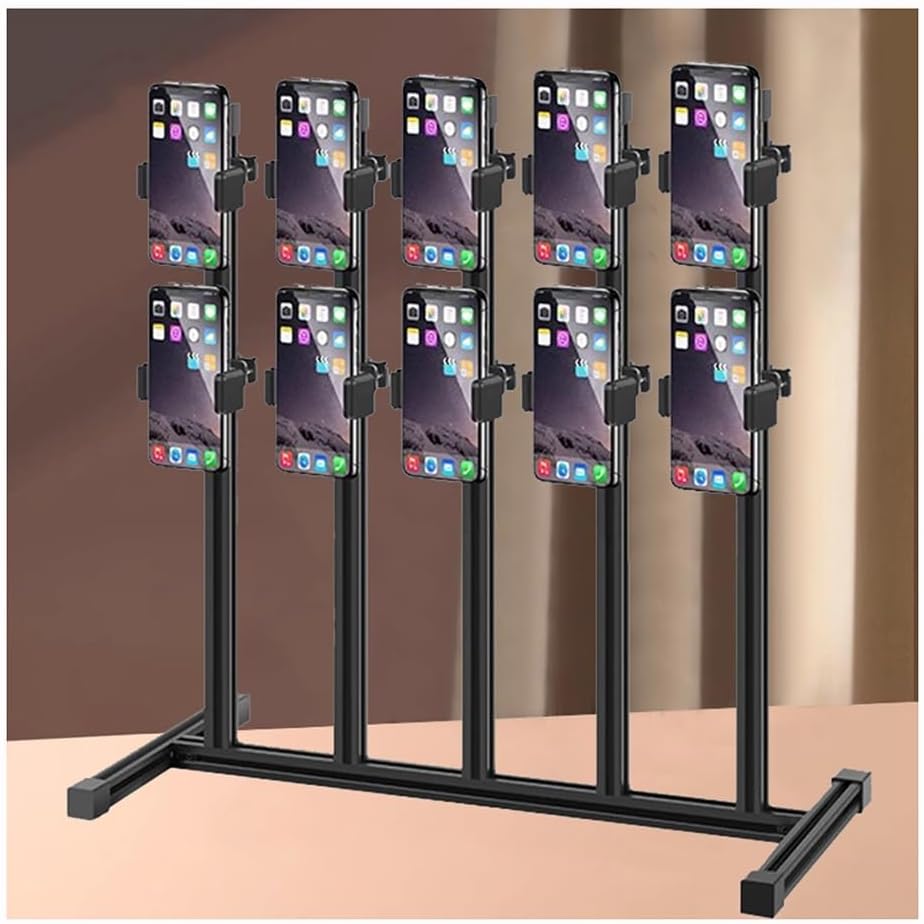 Rygcrud Cell Phone Stand - Multiple Phone Holder Organizer, Desktop Streaming Placement Rack for Live Streaming, Retail, Gaming, Studio(10 Slots)