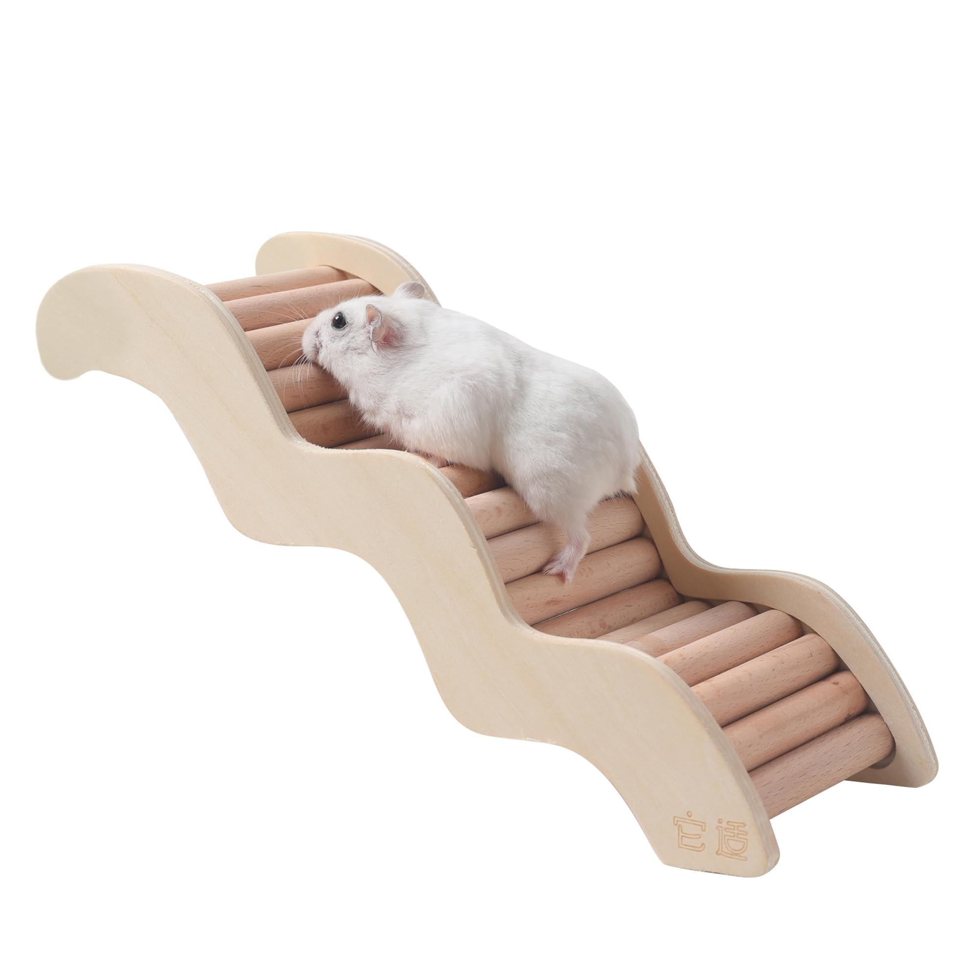 tafit Natural Wooden Hamster Ladder Bridge Climbing Toy for Syrian & Dwarf Hamsters, Gerbils, Mice and Small Animals Cage Decor & Accessories - Large 24cm