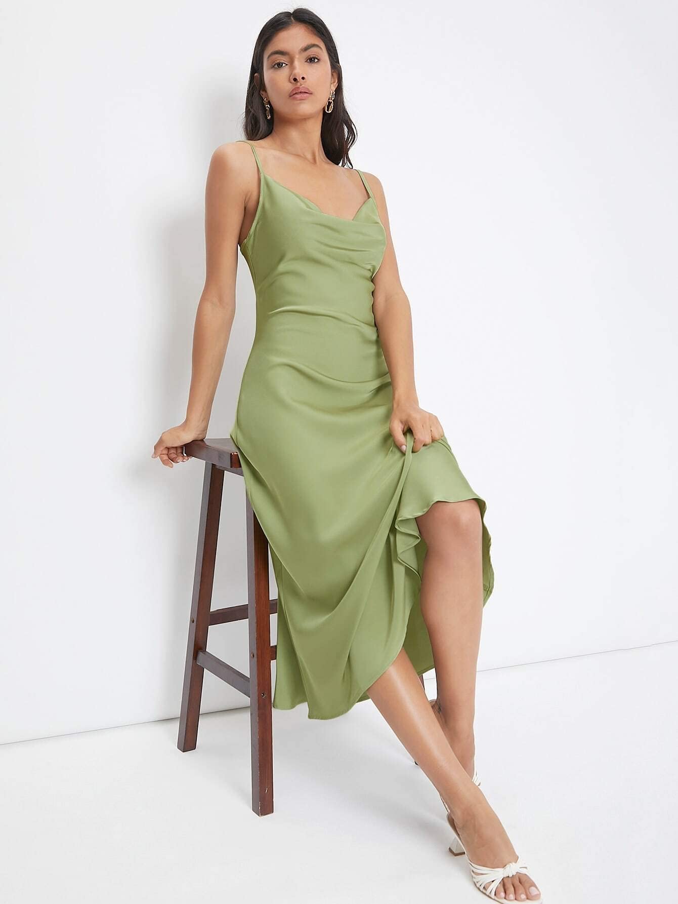 Summer Dresses for Women Cowl Neck Solid Slip Dress For Beach Party Casual : Clothing, Shoes & Jewelry
