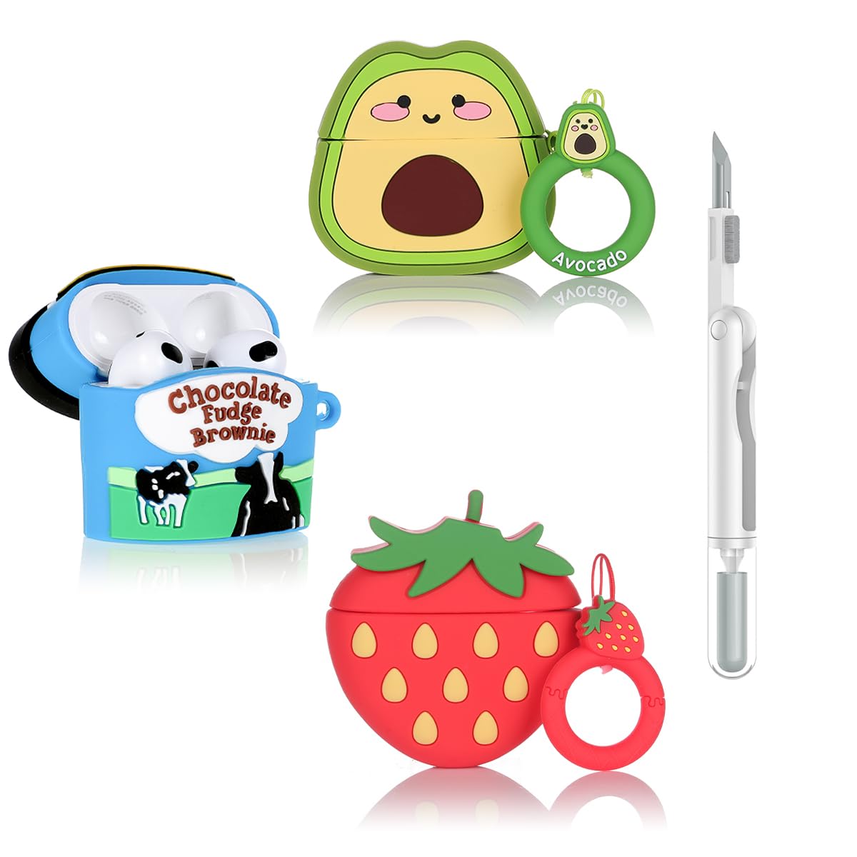 Photo 1 of (3Pack+Cleaner Pen) XMBYGY Case for AirPods 3rd Generation Earbuds with Cleaning Pen Kit, Cute Cartoon Skin Design Silicone Charging Case Protective Covers for AirPods 3 (BJR+ST+AO)