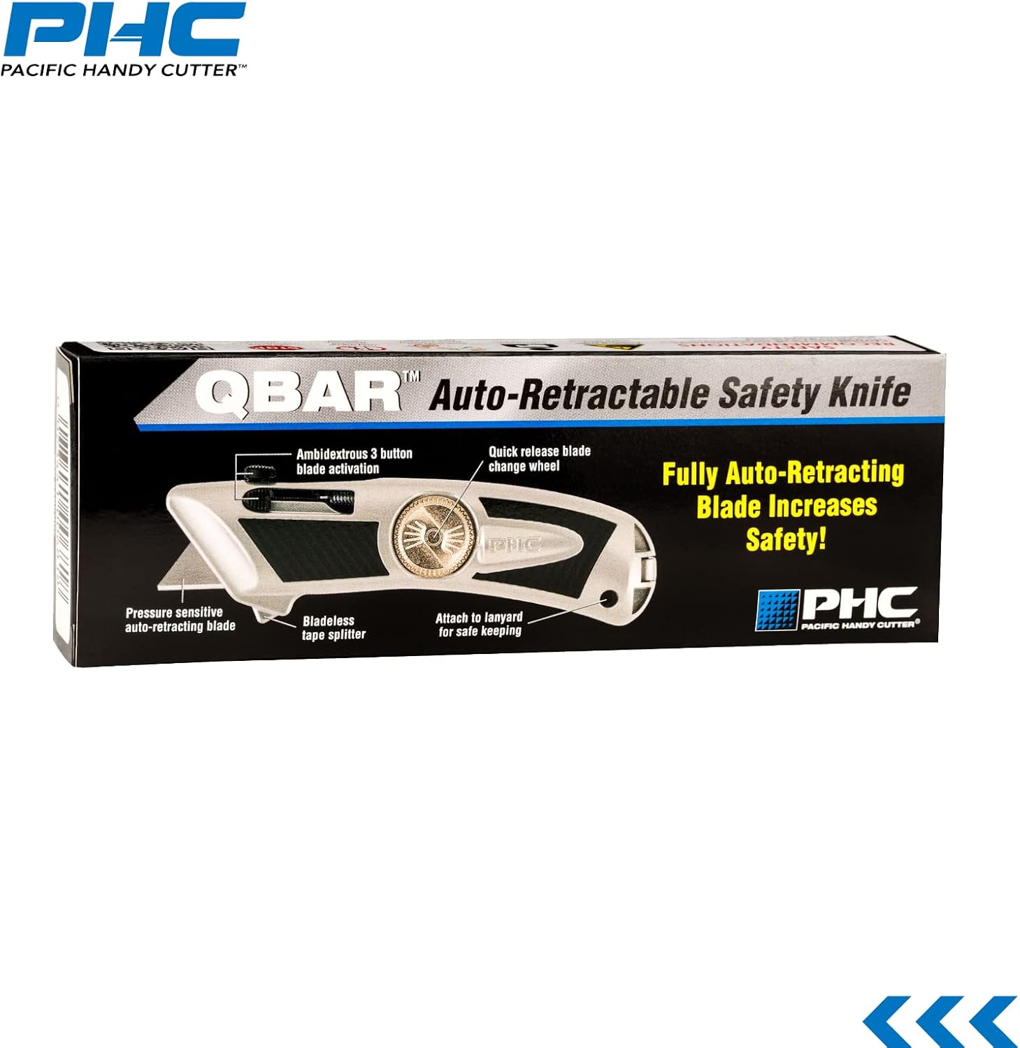 Pacific Handy Cutter QBAR Smart Auto Retract Metal Safety Cutter with Bladeless Tape Splitter (E13301-9)
