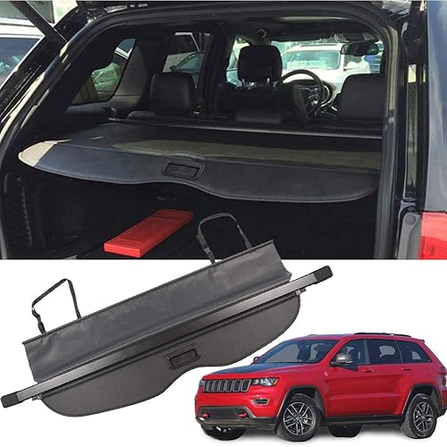 Marretoo Cubierta de carga para Jeep Grand Cherokee 2011-2021 sin hueco, cubierta de seguridad trasera retráctil negra para accesorios Grand Cherokee