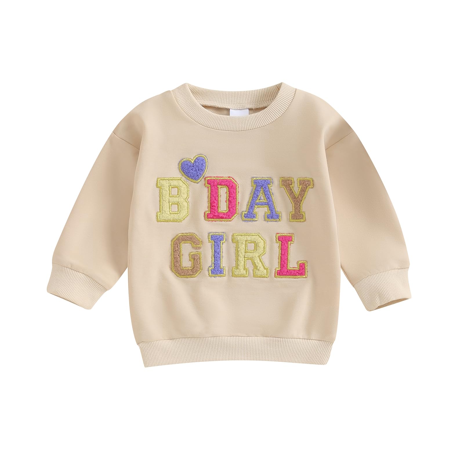 CREAIRY Toddler Baby Girl Birthday Outfit Letter Pullover Sweatshirt Long Sleeve T-Shirt Tops Spring Fall Clothes (Khaki, 18-24 Months)