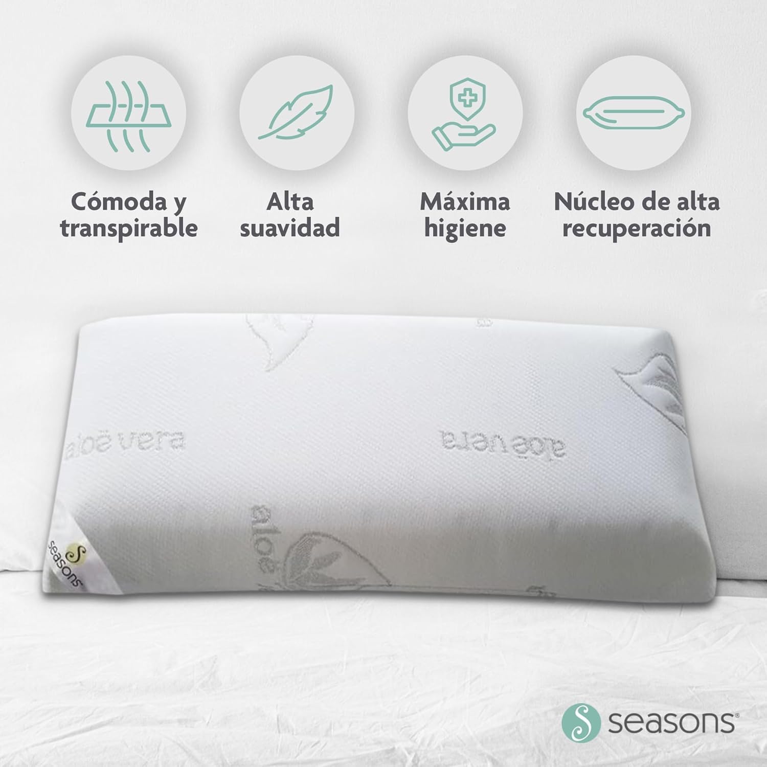 Seasons CAMAPOLIS- Pack 2 Almohada Viscoelástica Tempoconfort -Transpirable con Canales de Aireación Funda Exterior con Propiedades Terapéuticas del Aloe Vera (70cm)
