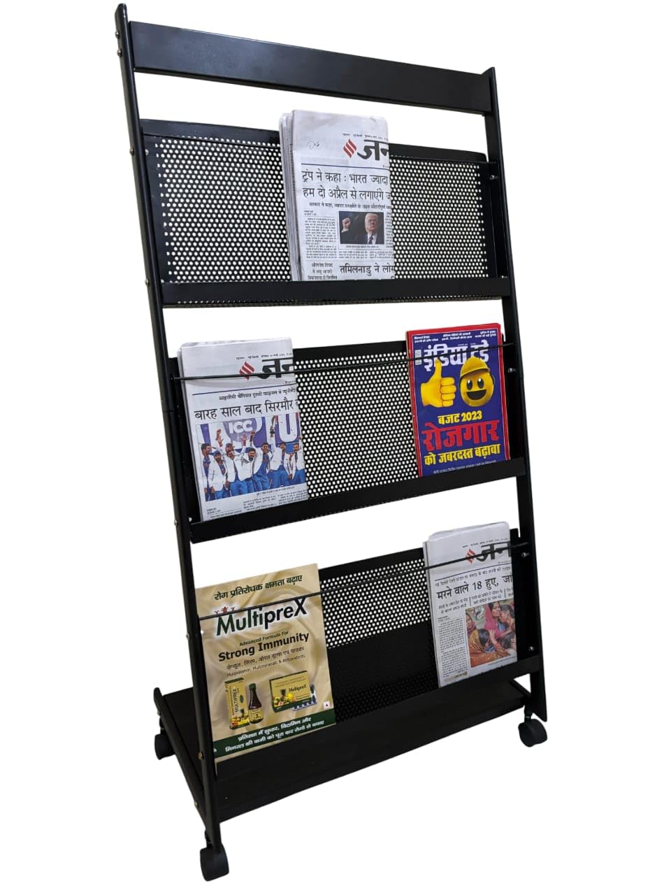 JAISHTEC 4 Tray Magazine and Newspaper Stand, 33D x 60W x 33H cm,Magazine Rack, Metal Catalogue/Magazine | Literature Stand Rack