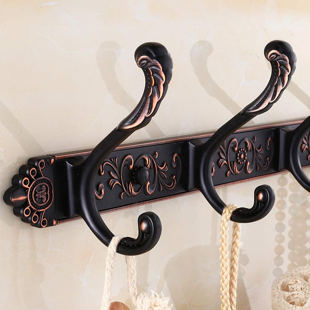 Garderobenhaken Kleiderhaken Kleiderständer Wand befestigter - 5 Haken, Zink-Legierung Metall Kleiderhaken Schiene for Mantel Hut Handtuch Purse Robes Badezimmer Entryway (Color : Black)