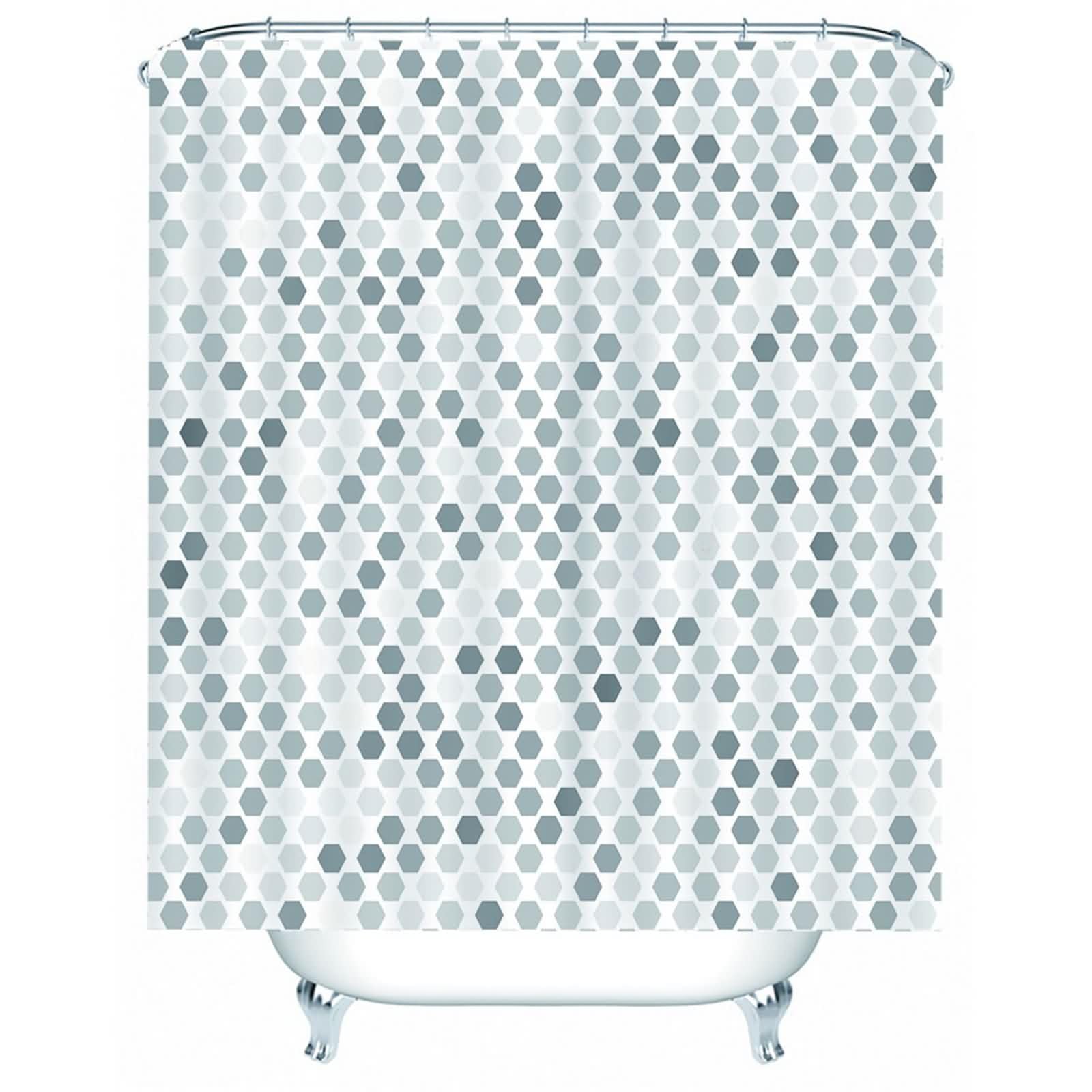 Rideau de douche 200x180cm gris hexagone lavable pour salle de bain