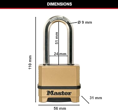 MASTER LOCK High Security Padlock, Security Level 9/10, Outdoor, Combination, Zinc, Weatherproof, XLong Shackle