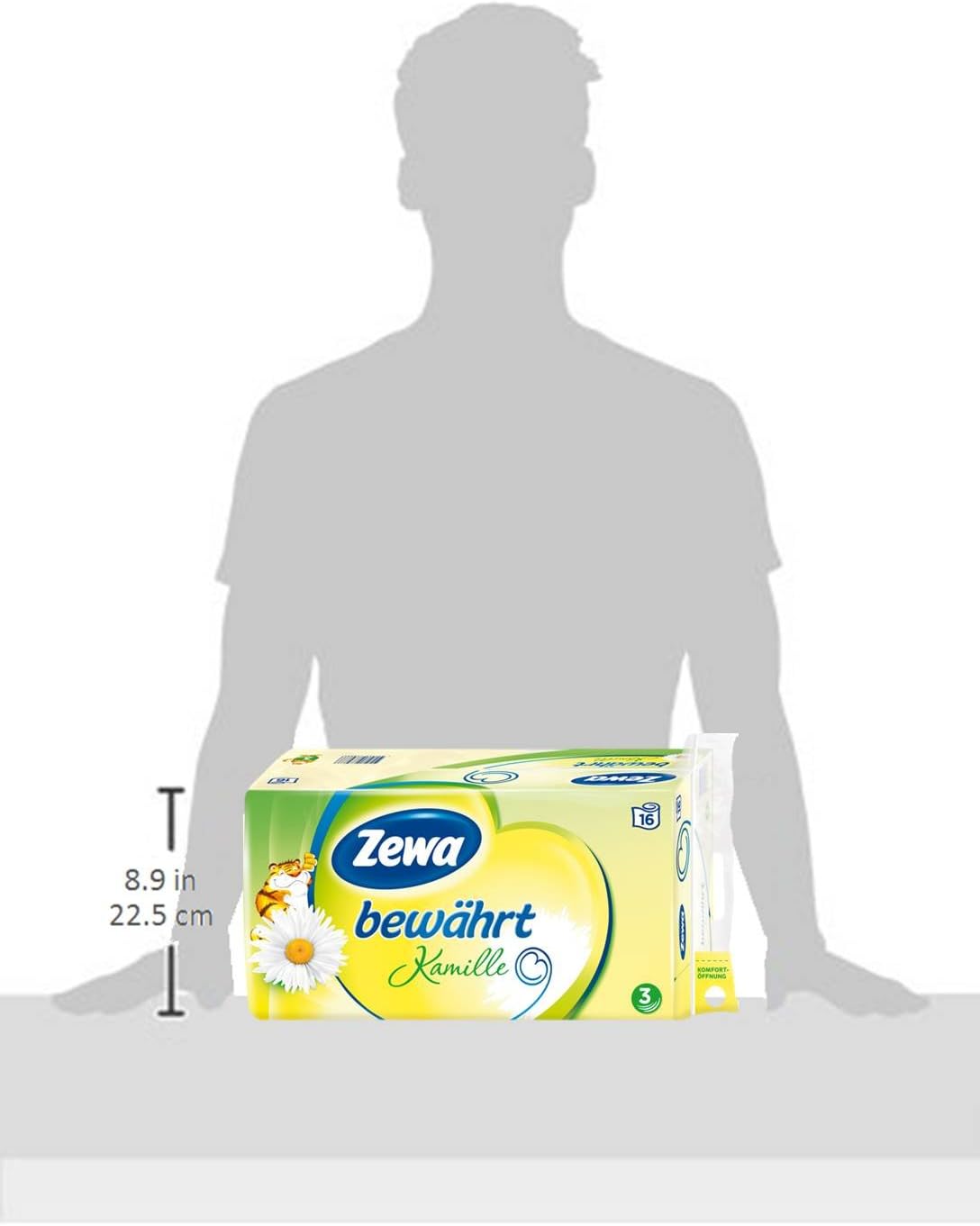 Zewa Proven chamomile toilet paper, soft toilet paper, 3-ply with pleasant chamomile fragrance, 1 x storage pack with 16 rolls