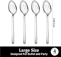 Vista 3 de KINGSTONE Juego de 4 cucharas de servir ranuradas, acero inoxidable 18/10, resistente de 9.84 pulgadas, para bufé, boda, fiesta, catering, apto