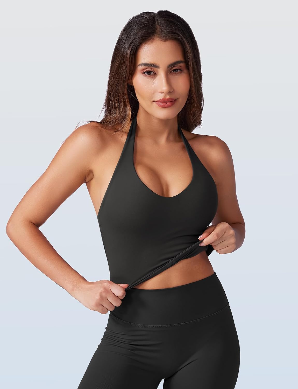 VOYJOY Women Halter Crop Top Padded V Neck Backless Sleeveless Workout Halter Tank Tops Going Out Yoga Gym Clothes