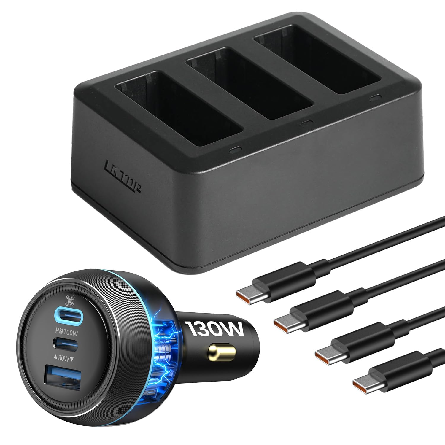 LKTOP 36W Osmo Action 6/5 Pro/4/3/360 Parallel Charging Hub Kit for DJI Osmo Action/360 Series Camera Accessories, with 100W Drone Car Fast Charger (Charge 3 Batteries Simultaneously: 1hr 10min)