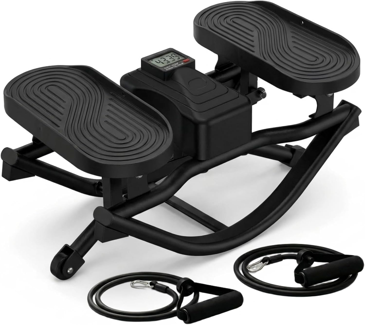 Rocking Stepper, Portable Home Fitness Rock Stepper Side to Side with Digital Display & Elastic Rope, 320LBS Capacity, Aerobic Workout for Leg & Glute Training, Home Office Apartment Use (Black)