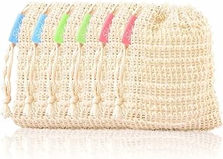 Soap Saver Bag Pouch - Natural Sisal Exfoliating Soap Bags Sack Scrubber, Bar Soap Mesh Bags 6 Piece Made from Ramie Hemp with Drawstring, Soap Pocket Soap Holder for Drying Foaming Shower Bath